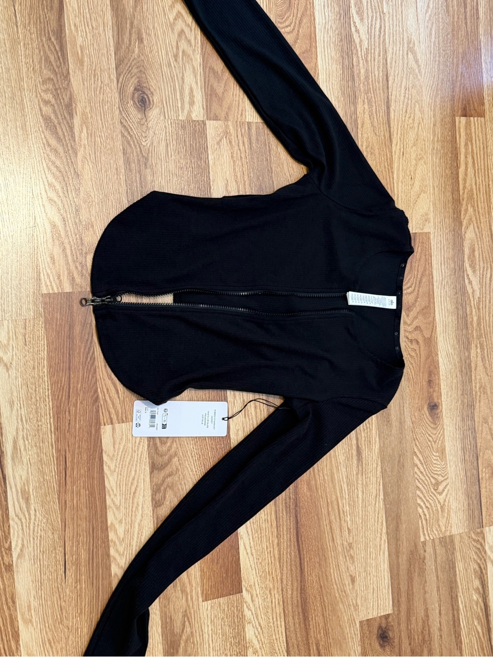 ALO Yoga Black Ribbed Zip-Front Long Sleeve Top NWT ribbed stardust long sleeve